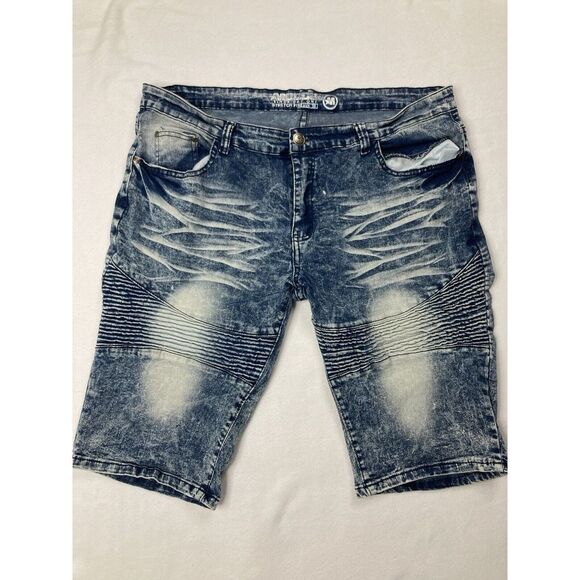 Mecca Blue Distressed Y2K Jorts Straight Leg Stretch Fit Jean Short Mens 38 - Picture 1 of 10